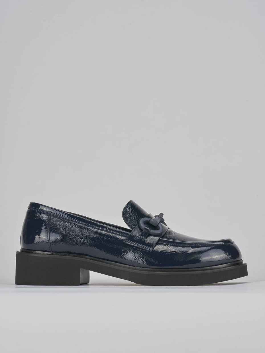 Mocassini tacco 3cm vernice blu | Barca Stores