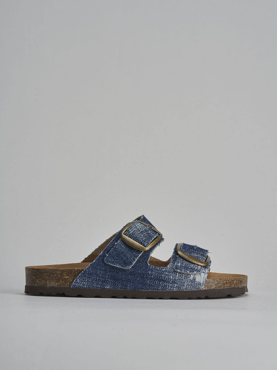 Ciabatta tacco 1 cm jeans tessuto