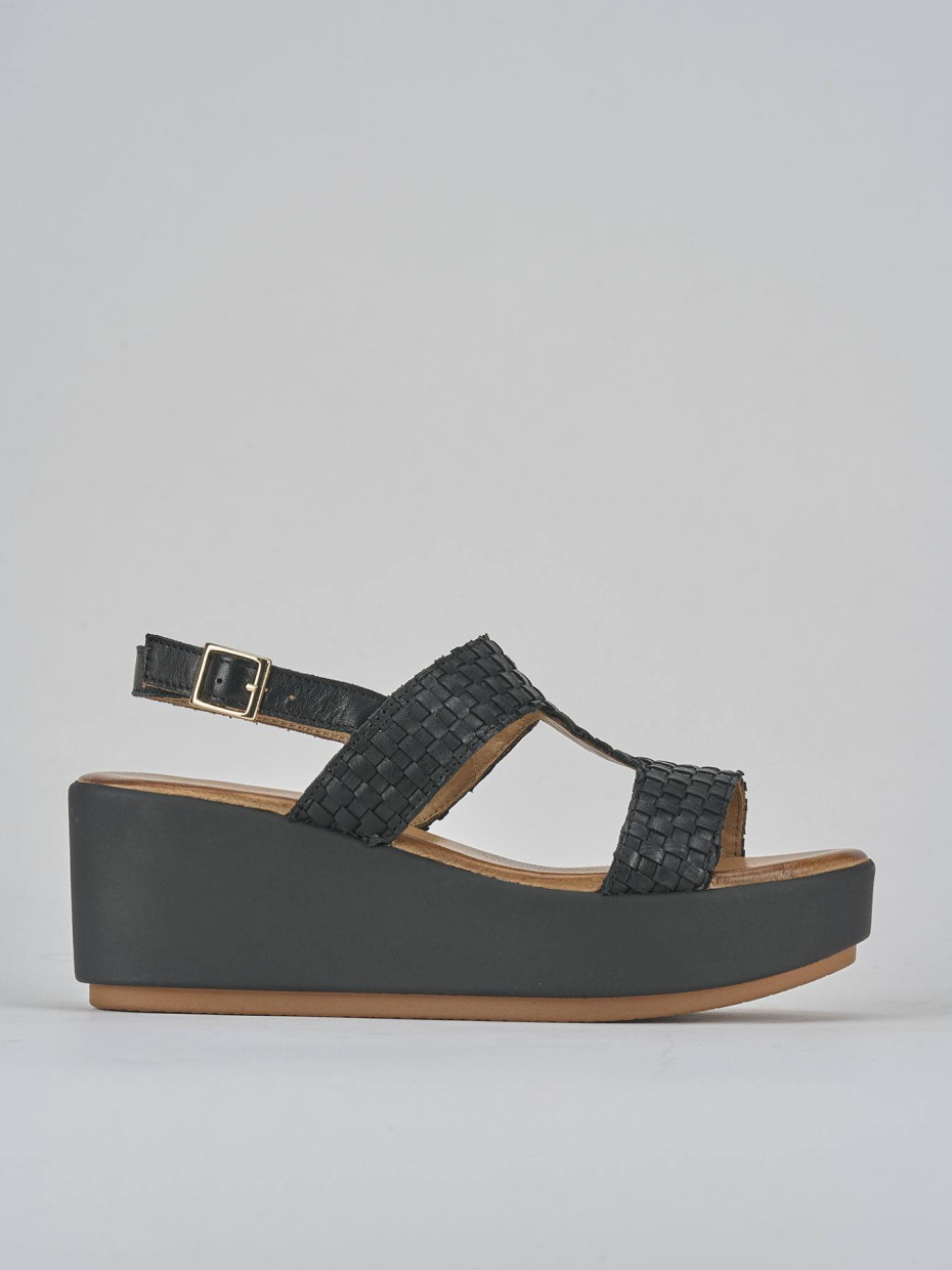 Sandali zeppa tacco 7cm pelle nero