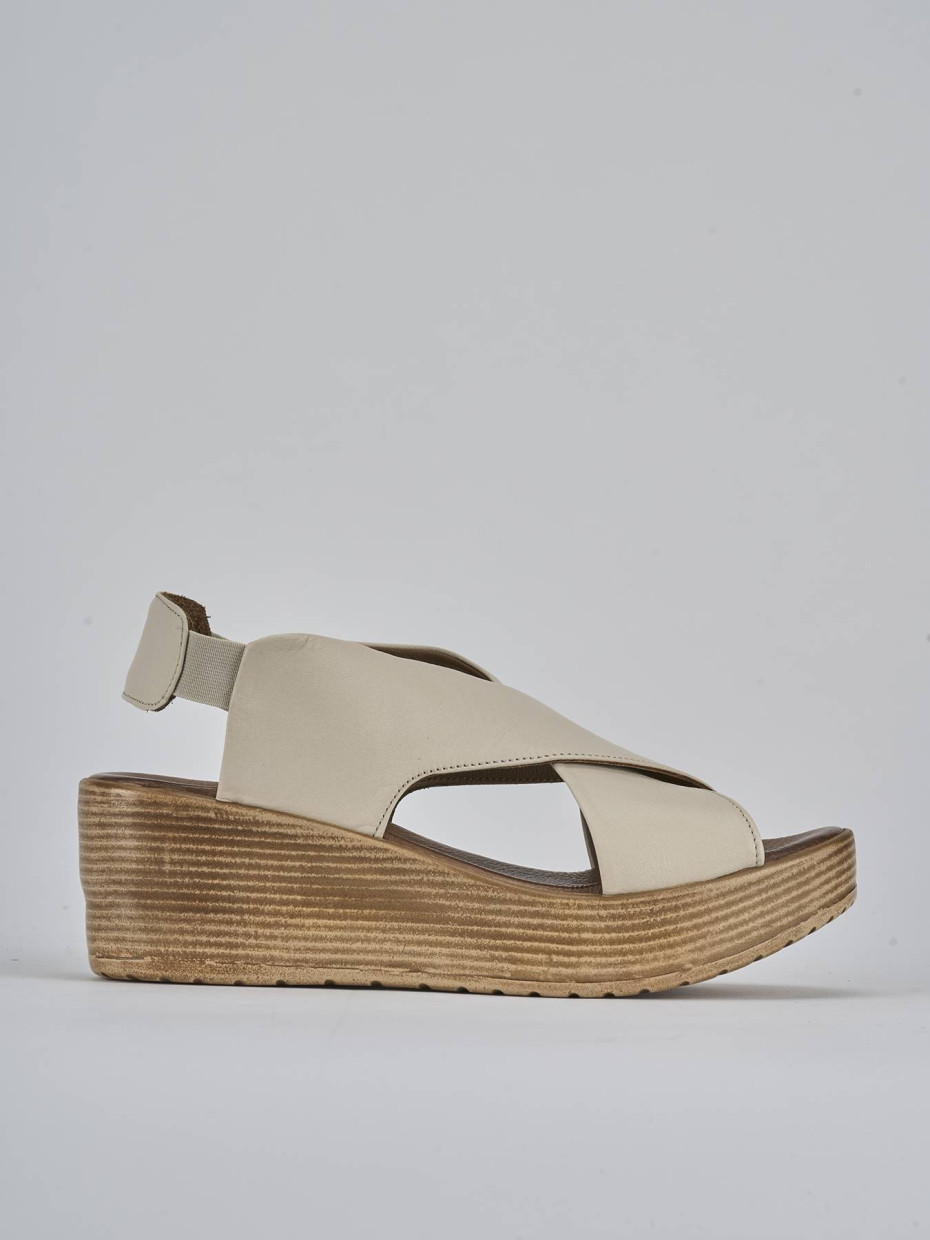 Sandali zeppa tacco 6cm pelle beige