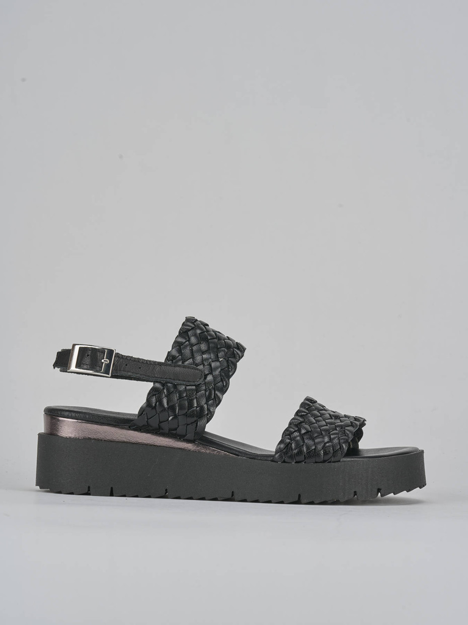 Sandali zeppa tacco 3cm pelle nero