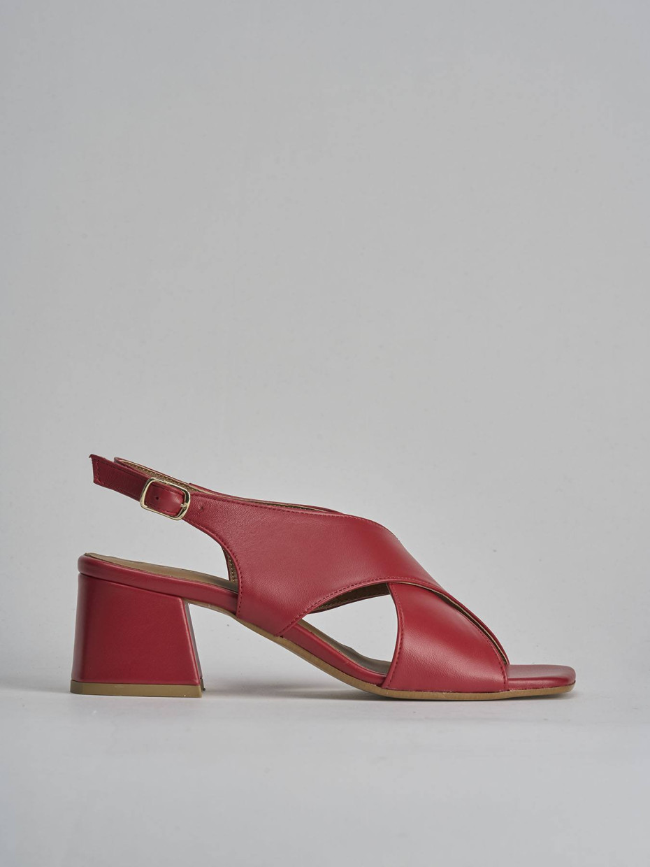 Sandalo tacco 5 cm rosso pelle