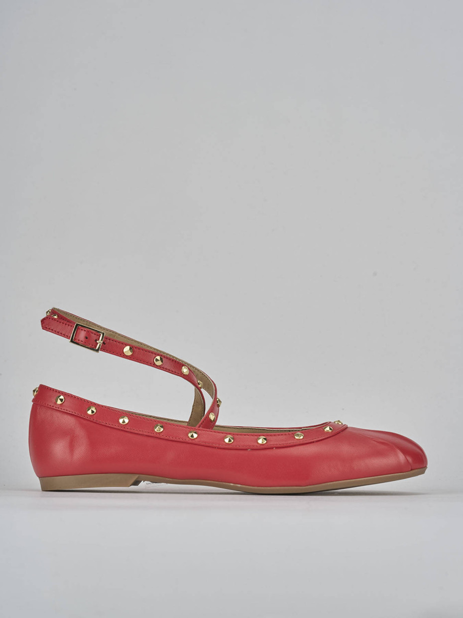 Ballerina tacco 1 cm rosso pelle