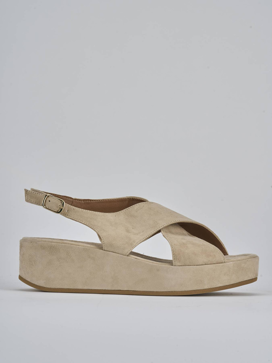 Sandali zeppa tacco 4cm camoscio beige