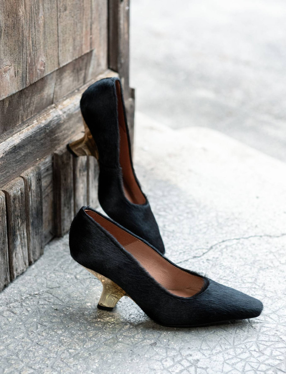 Décolleté e slingback tacco 6cm pelle nero