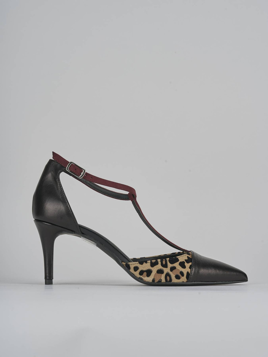 Décolleté e slingback tacco 7cm pelle nero