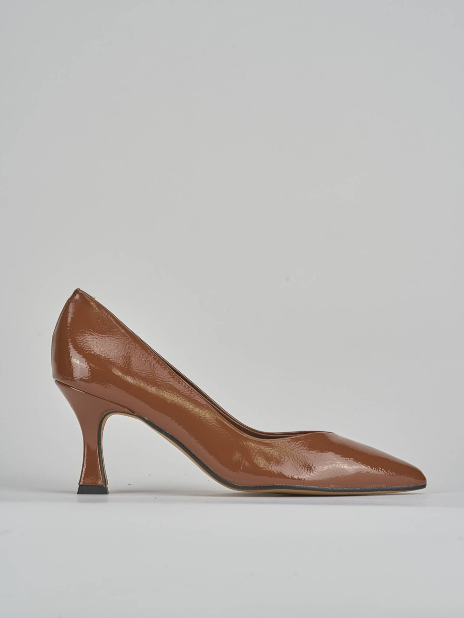 Décolleté e slingback tacco 7cm vernice marrone