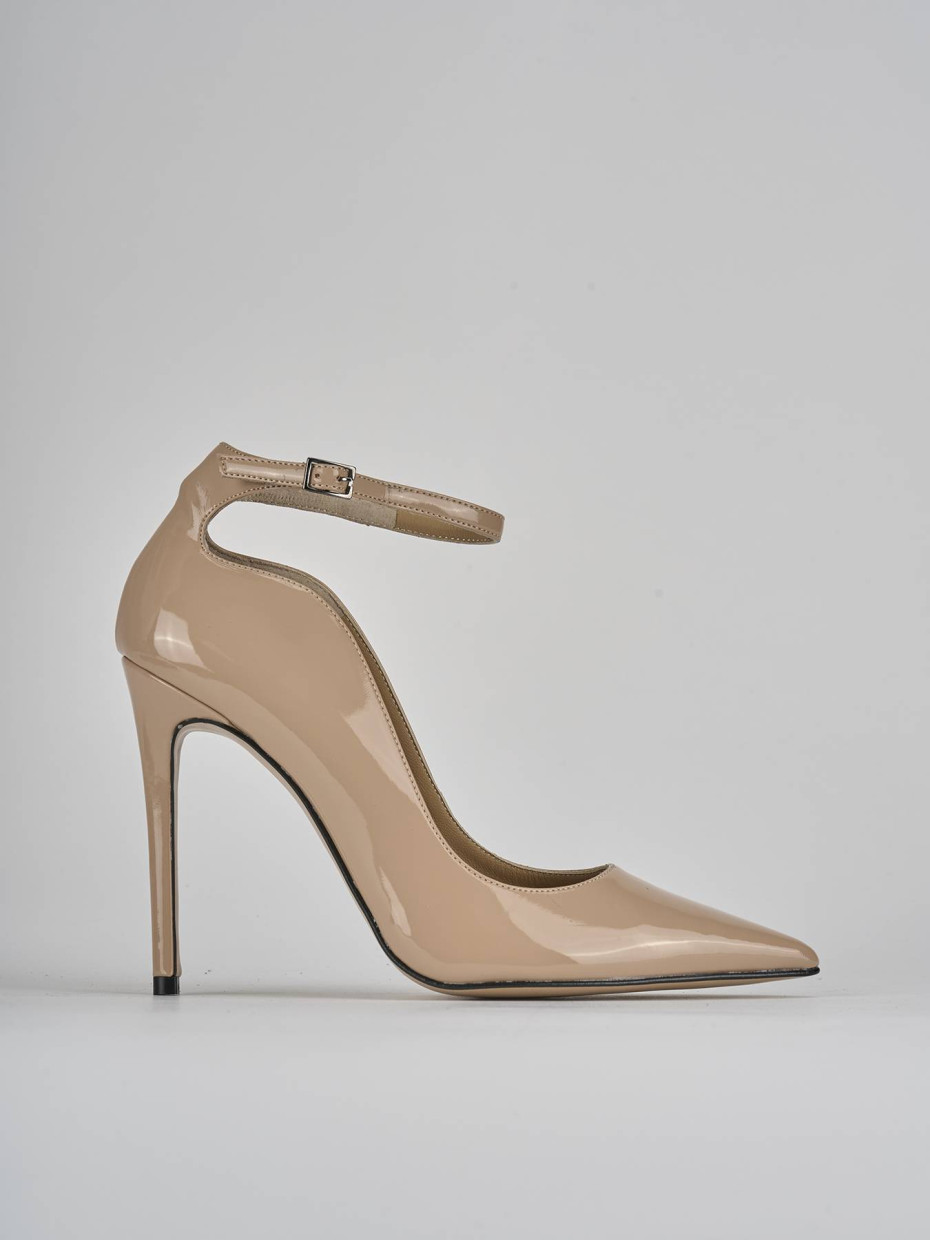 Décolleté e slingback tacco 11cm vernice marrone