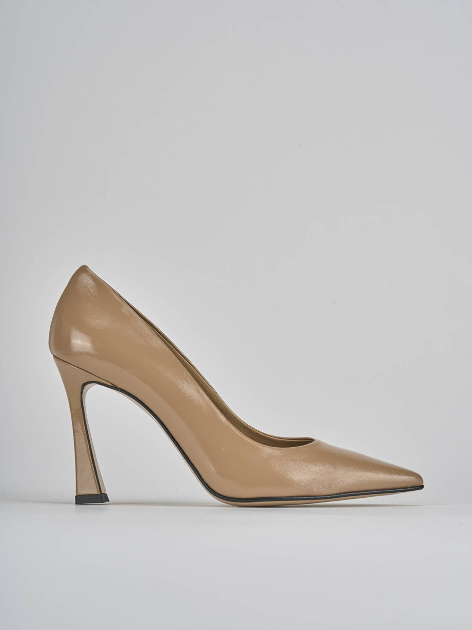 Décolleté e slingback tacco 10cm vernice marrone