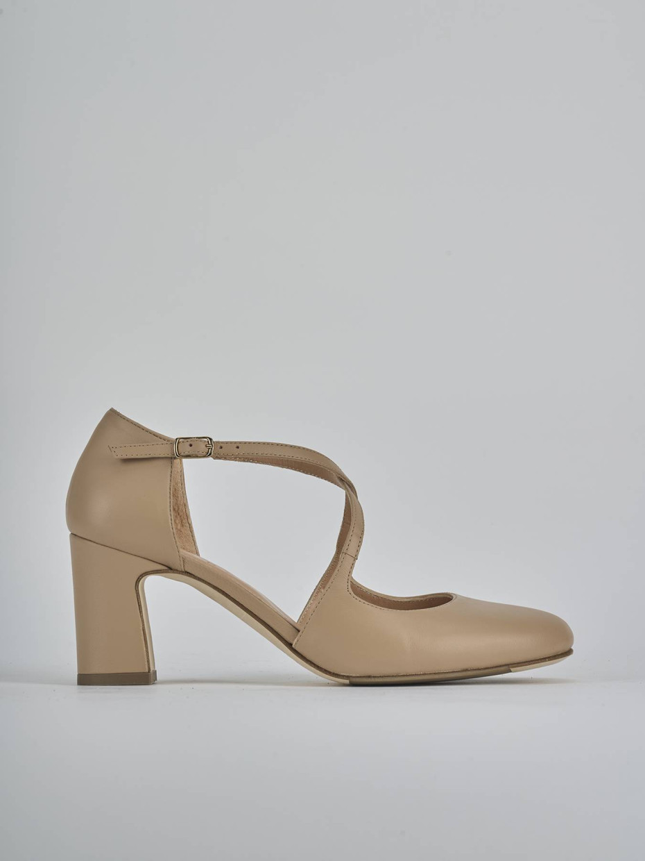 Décolleté e slingback tacco 7cm pelle marrone