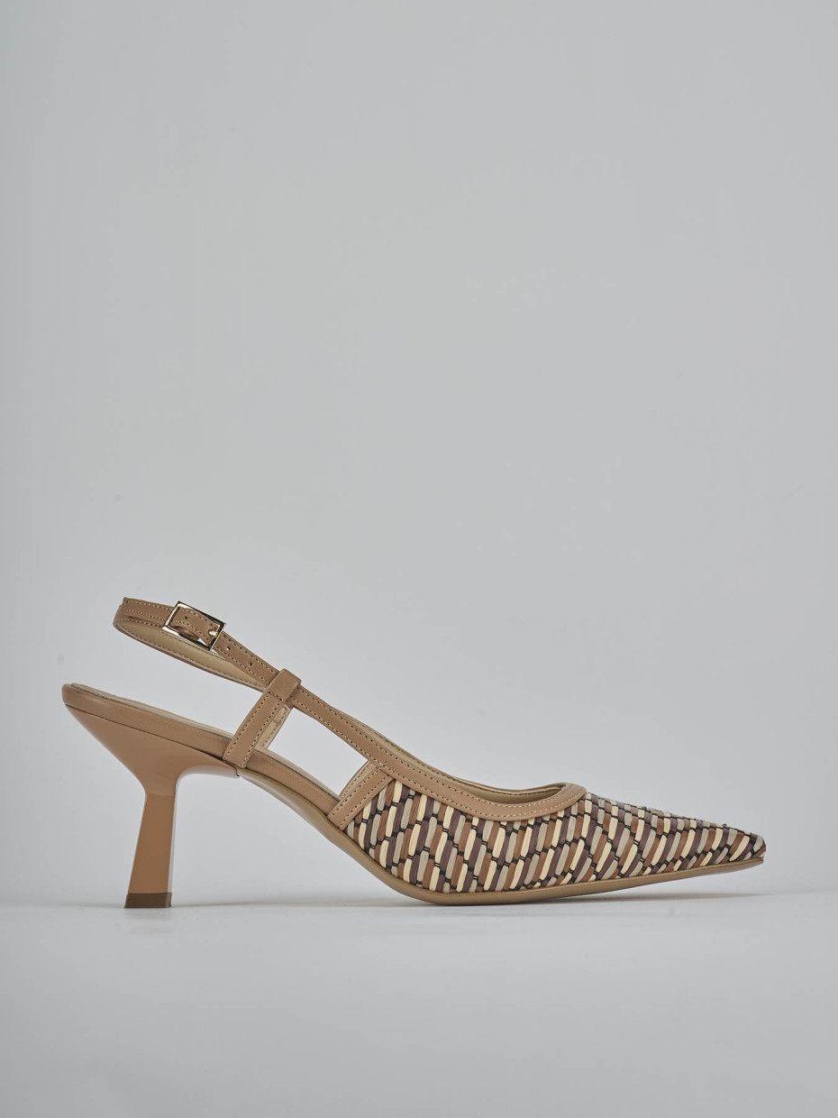 Décolleté e slingback tacco 7cm pelle beige