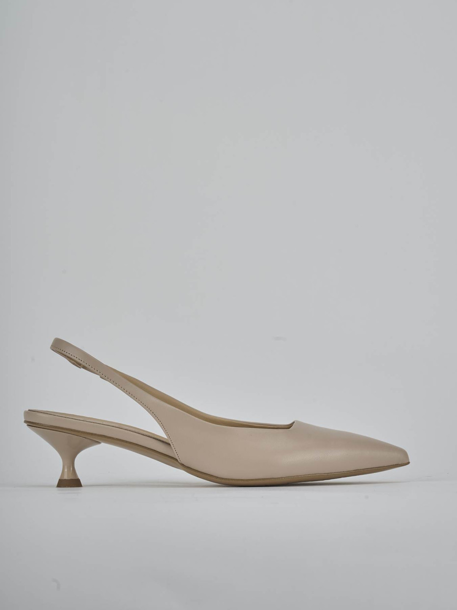 Décolleté e slingback tacco 4cm pelle beige