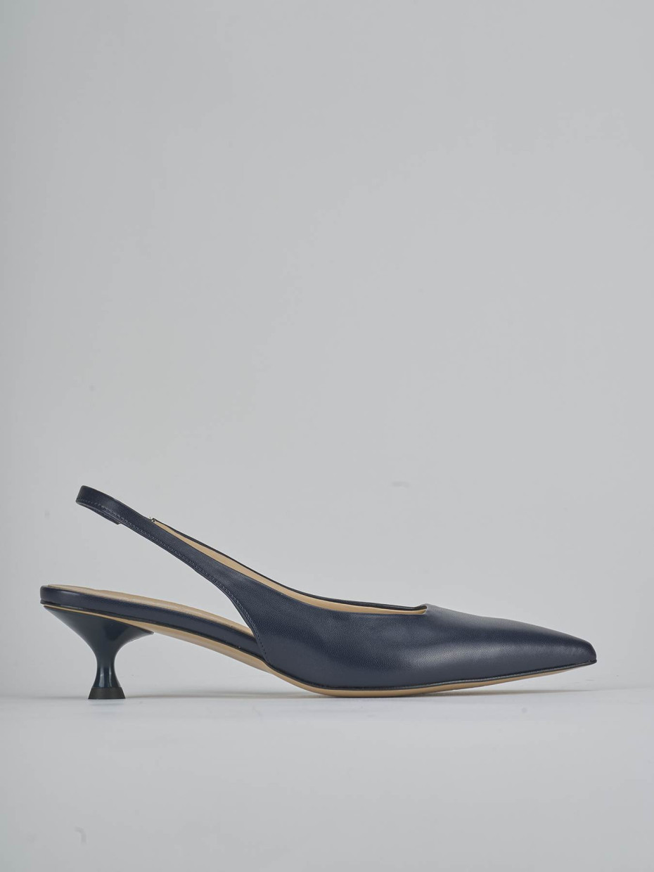 Décolleté e slingback tacco 4cm pelle blu