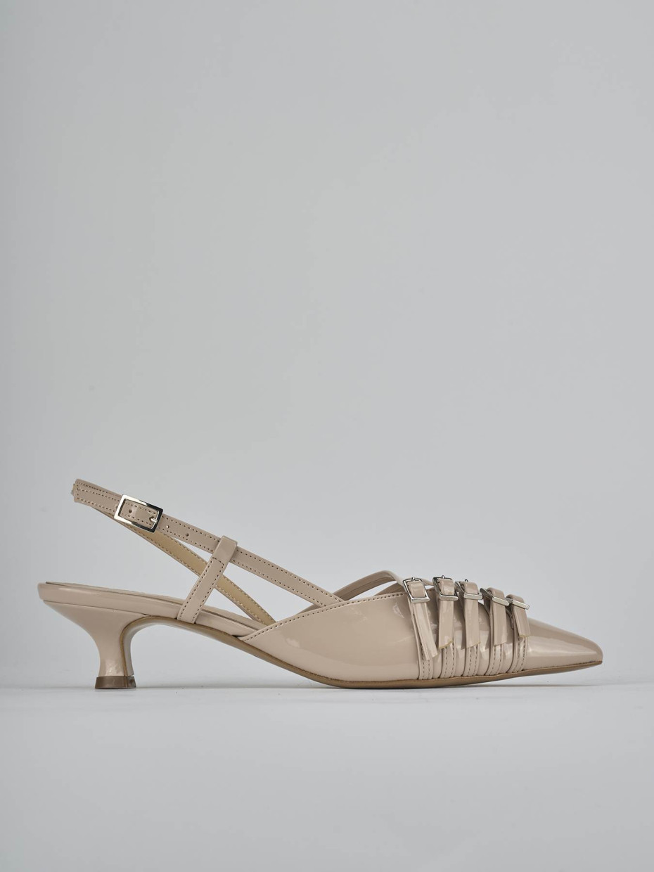 Décolleté e slingback tacco 4cm vernice beige