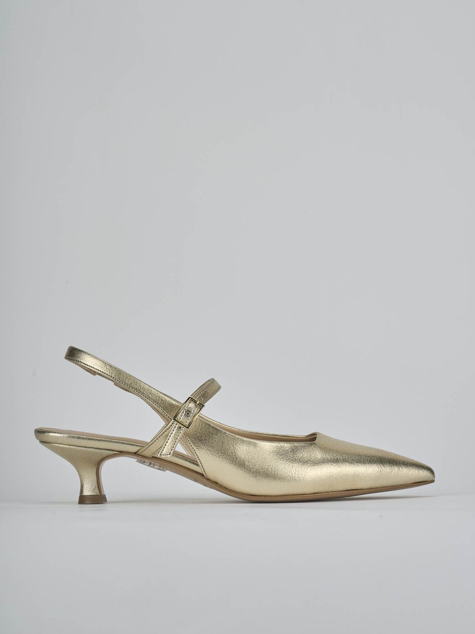 Décolleté e slingback tacco 4cm laminato oro