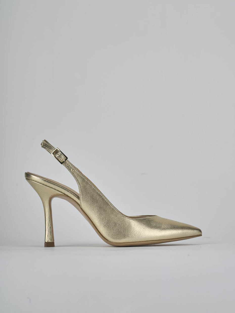 Décolleté e slingback tacco 9cm laminato oro