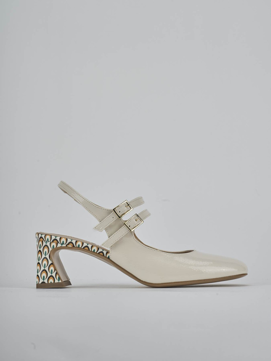 Décolleté e slingback tacco 5cm vernice bianco