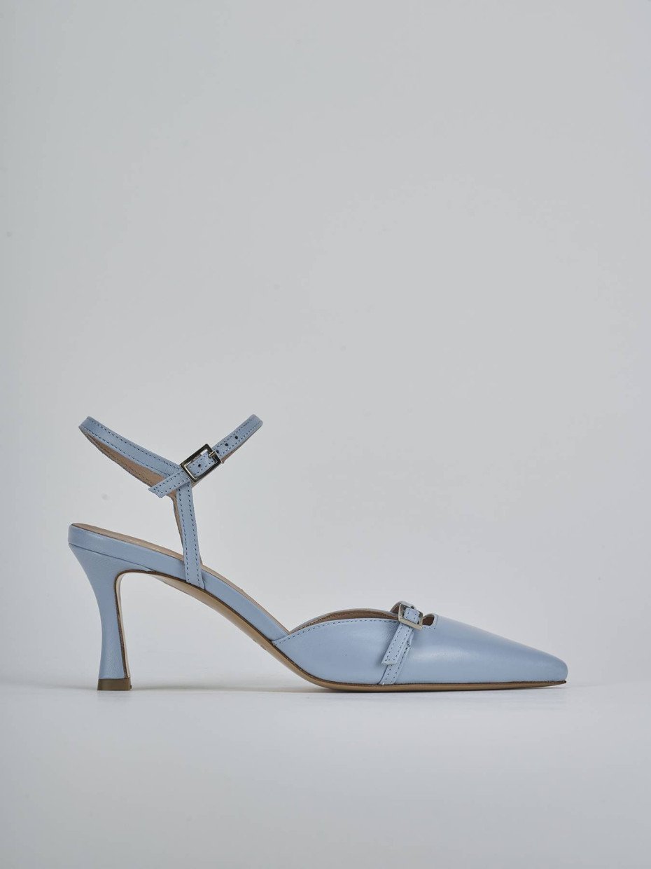 Décolleté e slingback tacco 8cm pelle azzurro