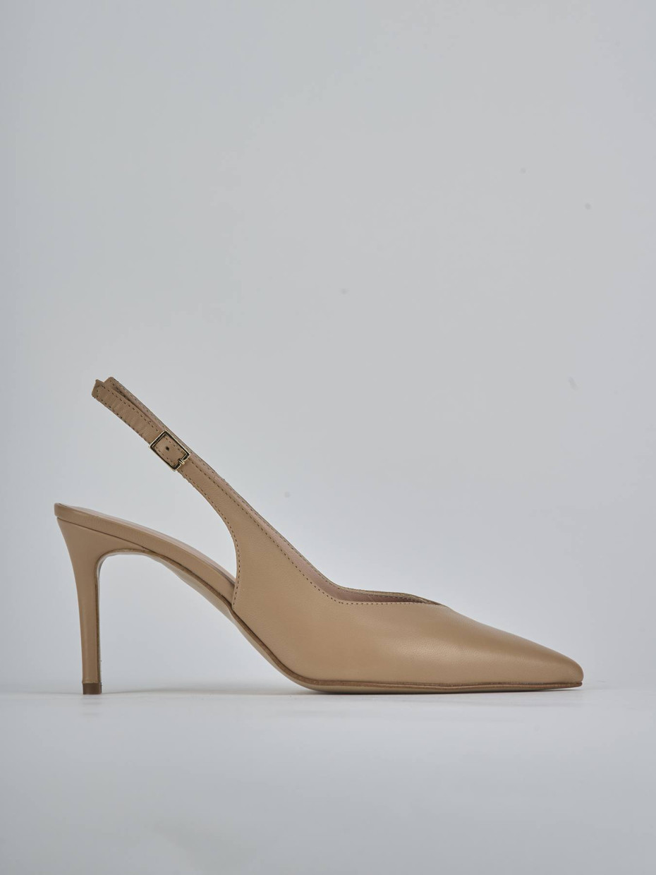 Slingback decolte tacco 7 cm marrone pelle