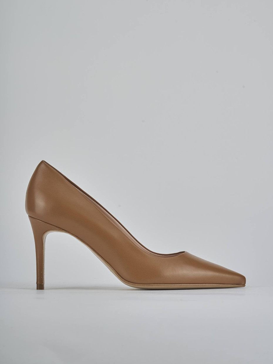 Décolleté e slingback tacco 7cm pelle marrone