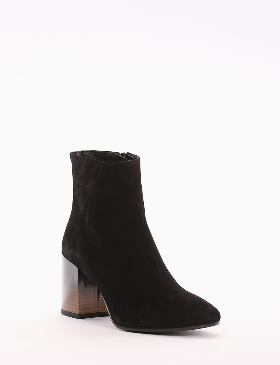 High heel ankle boots heel 5 cm black chamois