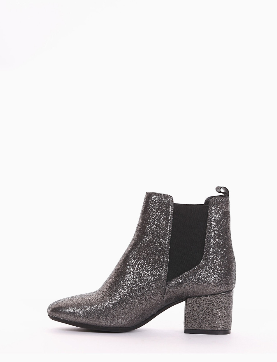 High heel ankle boots heel 5 cm silver glitter